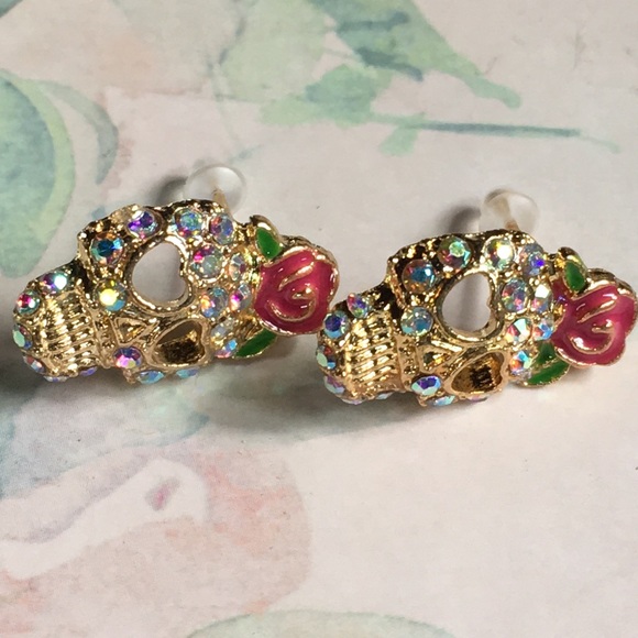 New! Sugar Skull Rhinestone Earrings - Picture 6 of 12